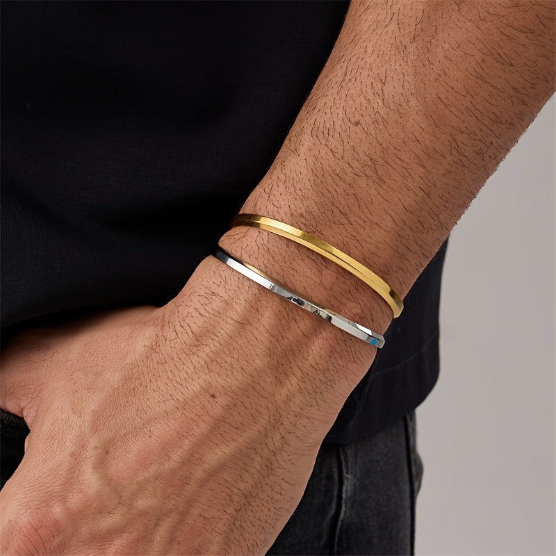 Men's Light Luxury Bevel-Cut Open Bangle Bracelet, Stylish